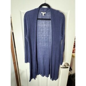 Eileen Fisher 100% Organic Linen Cardigan Sweater Womens Sz M Ribbed Side Slits